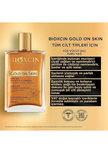 Gold On Skin Kuru Yağ – Yasemin, Manolya, Hanımeli, Kalendula ve Hindistan Cevizi Yağları Içeren Işıltı Veren Nemlendirici – 100 ml – Tüm Cilt Tipleri Için modelleri