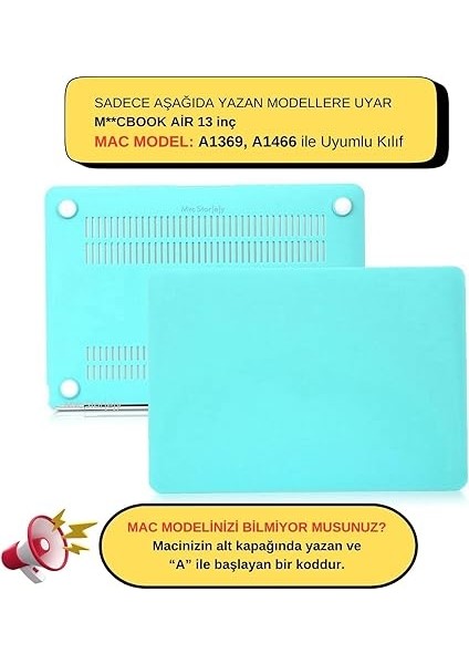 ile Uyumlu Kılıf Mat Sert Hard Shell Kapak, Çizilme ve Darbe Koruması MacBook Air 13 Inç ile Uyumlu – A1369 A1466 2009-2017 Turkuaz fiyatları