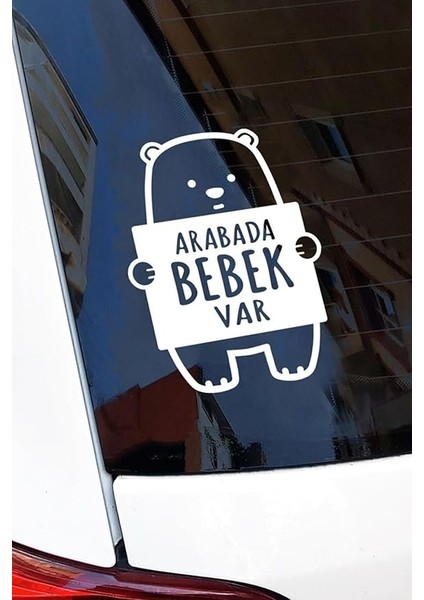 Major Selection Arabada Bebek Var Ayıcık 16X12 cm Sticker Araba, Motorsiklet, Laptop, Cam Sticker
