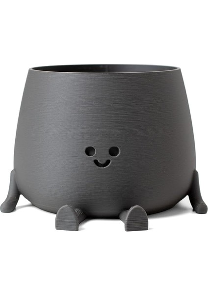 Tombul Oturan Gülen Yüz Saksı Bioplastik Güler Yüzlü Sukulent Saksısı (Antrasit, Büyük)