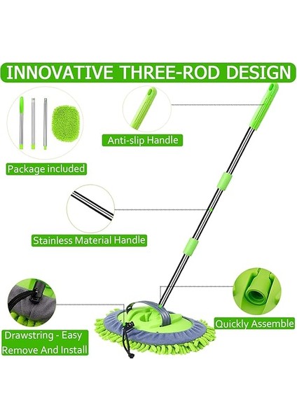 47.5" Araba Yıkama Fırçası Paspas Temizleme Aleti Uzun Saplı Yıkama Detaylandırma Kiti Arabalar Kamyon, Suv, Rv, Römork, Tekne 2'si 1 Arada Şönil Mikrofiber Sünger Silgi Boyaya Zarar Vermez Çiziksiz fırsatları