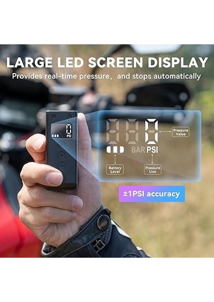 Küçük Bisiklet Hava Pompası, Göstergeli, Max 120 Psı Akülü Şarj Edilebilir Elektrikli Bisiklet Pompası, Otomatik Durdurma, Presta ve Schrader Valfli, E-Bisiklet, Dağ Bisikleti, Şehir Bisikleti indirimleri