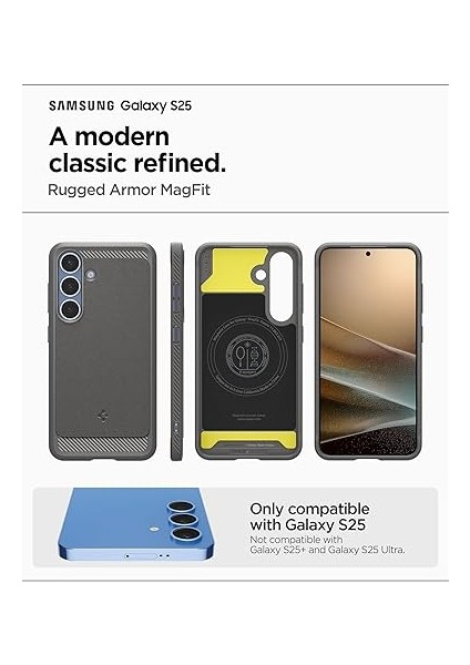 Galaxy S25 ile Uyumlu Ekstra Dayanıklı Kılıf Rugged Armor Hava Kanalı Teknolojisi Askeri Sınıf Koruma Magfit Özellikli Marble Gray Çift Katman Kapak - ACS08999 fiyatları