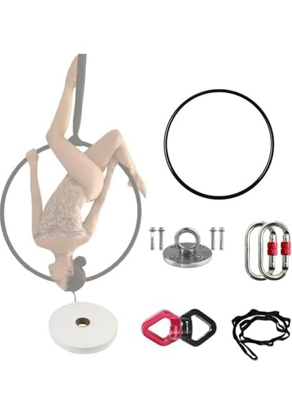 Komple Siyah Lyra Hava Halkası Seti, Demir Sıfır Noktası Lira Lastiği, Arma Kiti ve Kaymaz Bantlı, Akrobasi/sirk Için Hava Halkası, 1,2 Inç Kalınlığında (Boyut: 85 cm (33 Inç))