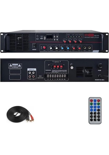 Merz HB-4400 Mixer Amfi 4 Bölgeli 4 Çıkışlı Anfi Zonlu 4X100W Bluetooth USB