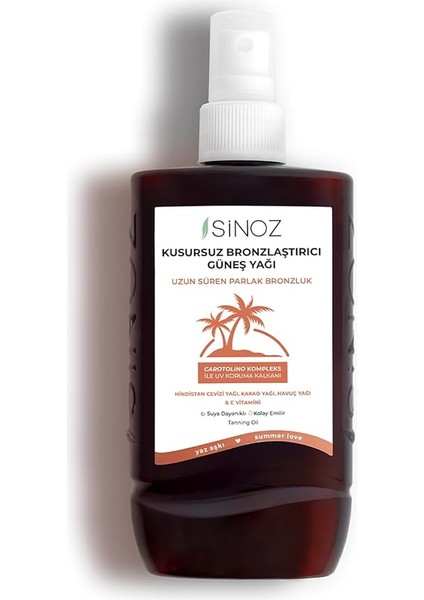 Kusursuz Bronzlaştırıcı Güneş Yağı Spreyi 200 ml Hindistan Cevizi Kakao Havuç Yağı Içeren