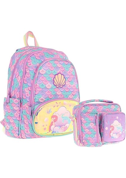 Kids Denizkızı Nakışlı ve Baskılı Okul Çantası (L5225) ve Thermo Beslenme Çantası (L7225) Seti - Kız Çocuk