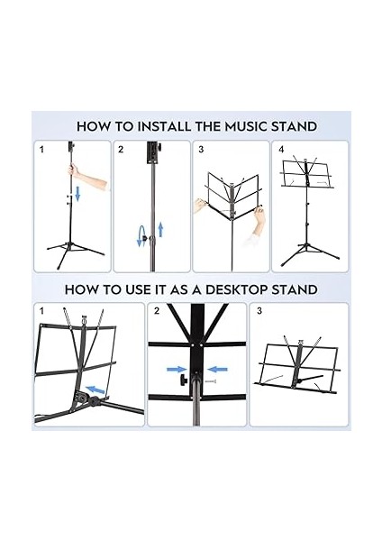 Metal Nota Sehpası, Taşınabilir, Yüksekliği Ayarlanabilir, Üç Ayaklı Tripod ve Nota Dosyası, Kullanımı, Uzun Ömürlü, Siyah indirimleri