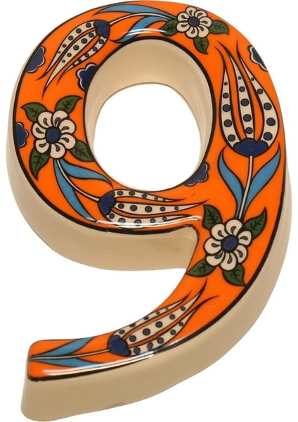 Kapı Numarası Seramik Lale Desenli Çeşitli Renklerde (9, Turuncu)