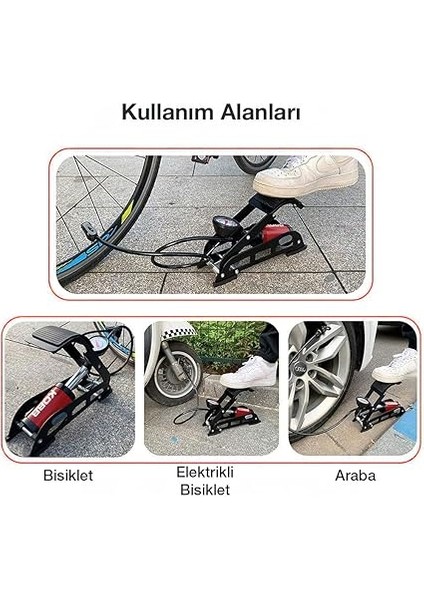 KB0901 87PSI Analog Basınç Göstergeli Ayak Pompası, Kırmızı/siyah indirimleri