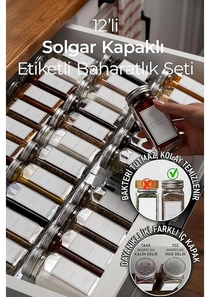 Home 12'li Baharatlık Seti, 120 Ml, Gümüş Kapaklı,beyaz Etiketli Standsız Takım fiyatları
