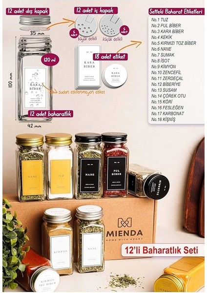 Home 12'li Baharatlık Seti, 120 Ml, Gümüş Kapaklı,beyaz Etiketli Standsız Takım modelleri