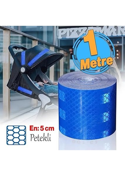 Parlayan Reflektörlü En 5 cm Onaysız Reflektif Ikaz Bandı 1 Metre Mavi Renk Şerit Bant indirimleri