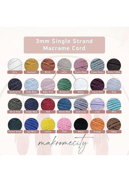 Tek Telli Makrome Kordon 3 mm x 100 Yard (300 Ft) 3 mm Tek Telli Latte Pamuk Kordon Makrome Sanat ve El Sanatları Duvar Askıları Için Geri Dönüşümlü Pamuk Kordon Ipliği Dıy (Latte, 1 modelleri