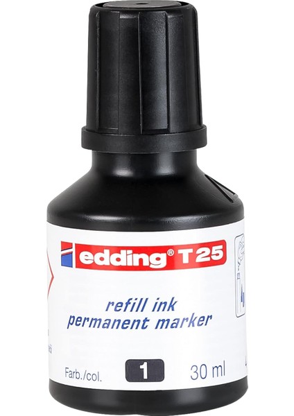 T 25 Permanent Yedek Mürekkep - Kalıcı Mürekkep - Siyah - 30 ml