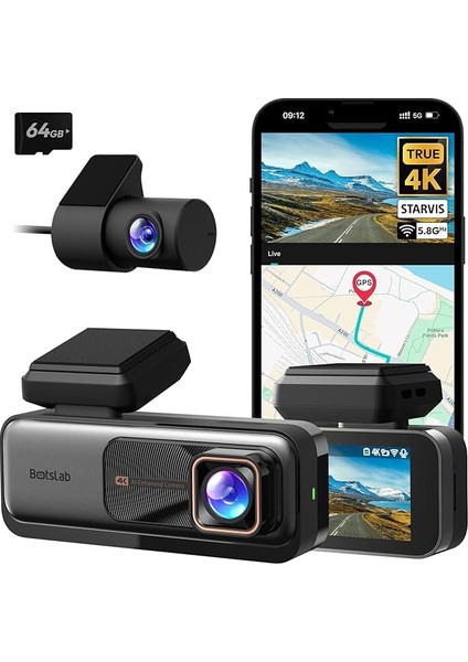 4K Dash Cam Ön ve Arka, 4K Araç Çizgi Kamerası Ön ve 2k Arka Kamera, Gece Görüşü, Starvıs Sensörü, Adas, 170° Geniş Açı, Dahili Gps ve Wifi, 24/7 Park Modu, 64 GB Sd Kart Dahil