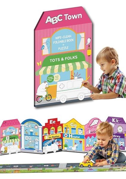 & Folks Abc Town Multi Activity Set, Wipe Clean Foldable Book And Puzzle, Yol ve Alfabe Puzzle Kitap Seti, Alphabet Street, Abc Şehri Multi Aktivite Seti