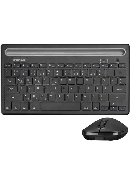 KM-BT803 Bluetooth Klavye Ultra Ince Mac/win/android/ios Uyumlu Tablet Standlı Kablosuz Klavye+2.4ghz Mouse Siyah