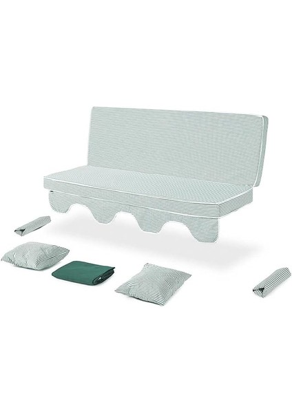 Salıncak Minder Takımı 3 Kişilik (Süngerli) -Minder: Yeşil Çizgili Tente: Yeşil