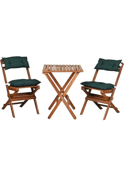 Ahşap 3'lü Bistro Set, Katlanır Minderli Masa Sandalye Takımı, Balkon Bahçe Mobilyası, Ceviz-Yeşil fiyatları