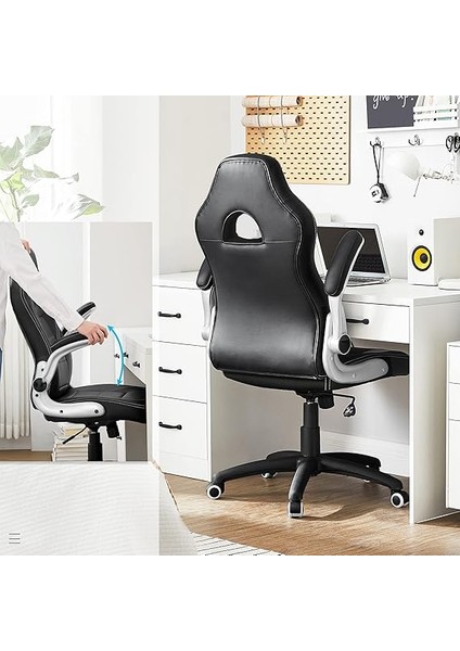 Oyuncu Sandalyesi, Yüksek Sırtlı, Ofis Koltuğu, Yüksekliği Ayarlanabilir, Katlanabilir Kolçaklar, Sallanan Fonksiyon, Oyuncular Için, Siyah OBG28B indirimleri