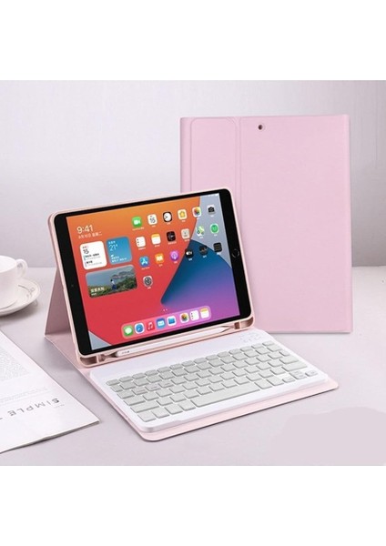 Ipad Air 5 Nesil M1 Çipli 10,9 ile Uyumlu Bluetooth Türkçe Q Klavyeli Kılıfı (Tablet Değildir), Açık Pembe