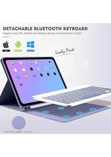 Ipad Air 5 Nesil M1 Çipli 10,9 ile Uyumlu Bluetooth Türkçe Q Klavyeli Kılıfı (Tablet Değildir), Açık Pembe fırsatları