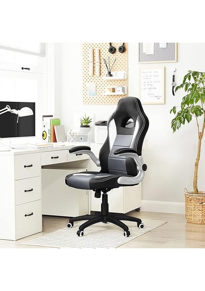 Oyuncu Sandalyesi, Yüksek Sırtlı, Ofis Koltuğu, Yüksekliği Ayarlanabilir, Katlanabilir Kolçaklar, Sallanan Fonksiyon, Oyuncular Için, Siyah/gri/beyaz OBG28G fiyatları