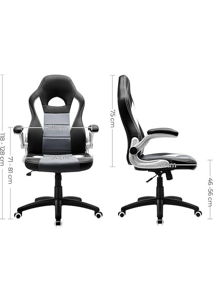 Oyuncu Sandalyesi, Yüksek Sırtlı, Ofis Koltuğu, Yüksekliği Ayarlanabilir, Katlanabilir Kolçaklar, Sallanan Fonksiyon, Oyuncular Için, Siyah/gri/beyaz OBG28G modelleri