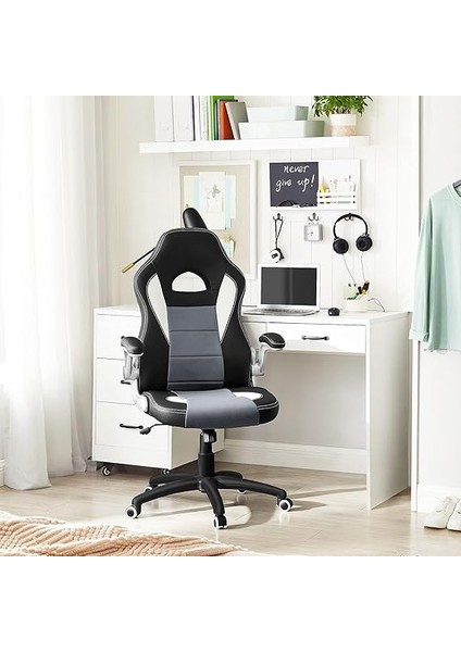 Oyuncu Sandalyesi, Yüksek Sırtlı, Ofis Koltuğu, Yüksekliği Ayarlanabilir, Katlanabilir Kolçaklar, Sallanan Fonksiyon, Oyuncular Için, Siyah/gri/beyaz OBG28G fırsatları