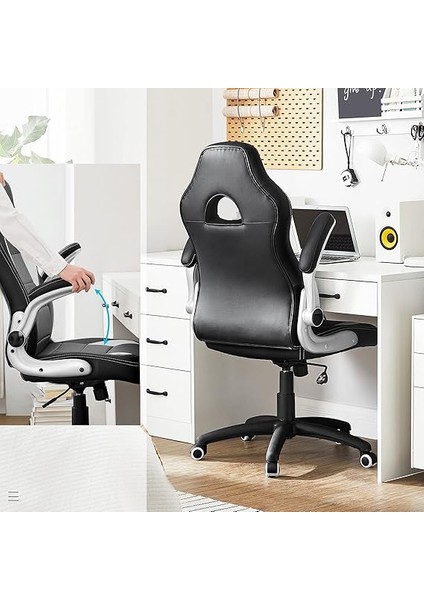 Oyuncu Sandalyesi, Yüksek Sırtlı, Ofis Koltuğu, Yüksekliği Ayarlanabilir, Katlanabilir Kolçaklar, Sallanan Fonksiyon, Oyuncular Için, Siyah/gri/beyaz OBG28G indirimleri