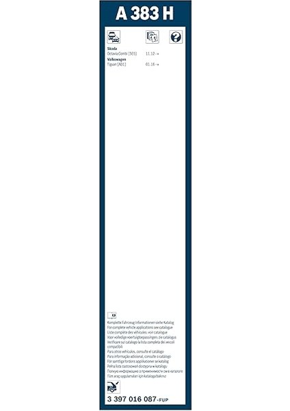 Rear Aerotwin Arka Silecek Vw Tiguan (2016-2022), Seat Tarraco (2018-2024), Leon Sc (2013-2018), Skoda Fabia Station Wagon (2014-2022) [380 Mm] A383H 3397016087 modelleri