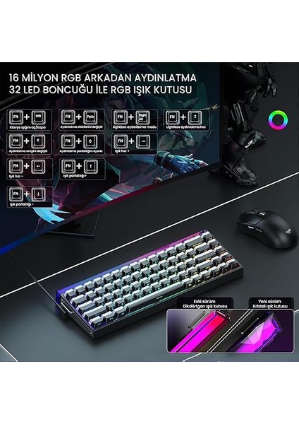 Hero 68 He Manyetik Klavye Rapid Trigger Jade King Switch 8000Hz Rgb Neon Tkl Hot Swap Oyuncu Klavyesi Siyah modelleri