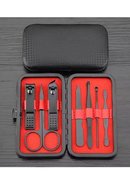 Parça Profesyonel Manikür Pedikür Seti, Siyah Taşıma Çantalı, Kırmızı Iç Tasarım