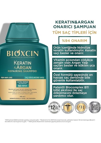 Keratin & Argan Onarıcı Şampuan | 2 x 300 ml | Yıpranmış ve Hasar Görmüş Saçlar Için | Hidrolize Keratin + Argan Yağı + Biocomplex B11 indirimleri