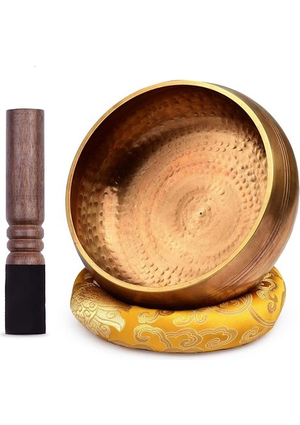 Tibet Şarkı Kase Seti, 20,5 Cm/ 8 Inç Büyük El Yapımı Metal Ses Kasesi ve Yumuşak Yastık (Rastgele Renk Teslimatı) ve Meditasyon Ses Çakra Şifa Yogası Gevşeme Için Ahşap Forvet
