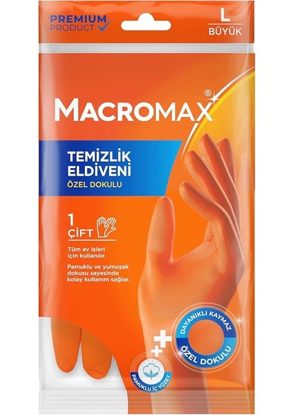 Büyük Boy Large Beden Temizlik Eldiveni Pamuklu Iç Yüzeyli, Kaydırmaz Desenli