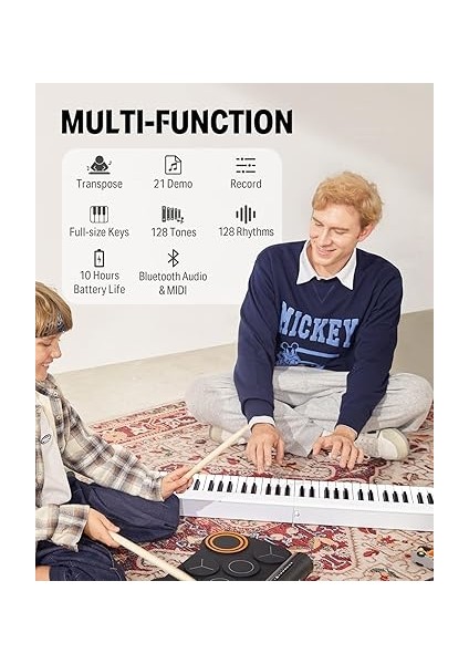 Dp-06 Katlanabilir Piyano, 61 Tuşlu Tam Boy Yarı Ağırlıklı Klavye, Bluetooth Taşınabilir E-Piyano, Yeni Başlayanlar Için, Çantalı fırsatları