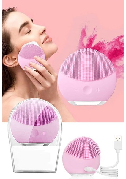 Pembe Şarj Edilebilir Silikon Yüz Temizleme Cihazı ve Masaj Aleti fiyatları