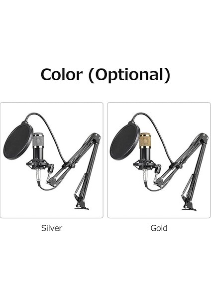 BM800 Profesyonel Kondansatör Mikrofon Podcast Canlı Yayın Ekipmanı USB Mikrofon Mikrofon Seti Kol Standlı Stüdyo Mikrofonu Stüdyo Canlı Yayın ve Yayın Için Müzik Ekipmanı Altın modelleri