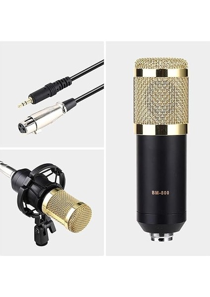 BM800 Profesyonel Kondansatör Mikrofon Podcast Canlı Yayın Ekipmanı USB Mikrofon Mikrofon Seti Kol Standlı Stüdyo Mikrofonu Stüdyo Canlı Yayın ve Yayın Için Müzik Ekipmanı Altın indirimleri