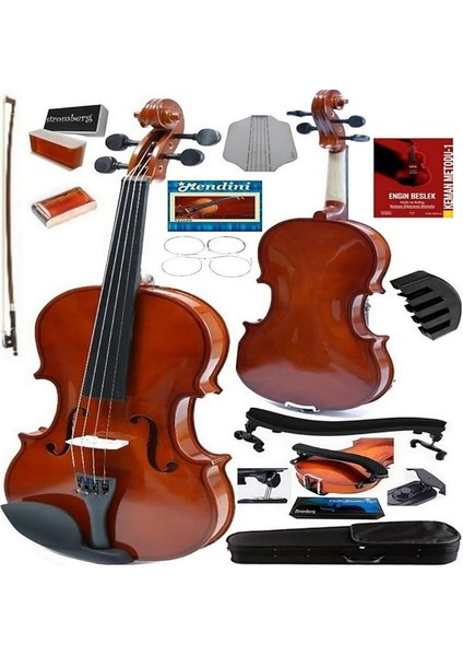 Keman - Parlak Yastık + Kılavuz + Susturucu Hediyeli 4/4 - Yetişkin Kemanı