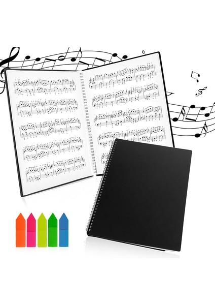 Müzik Sayfası Klasörü, 60 Sayfa A4 Boyutlu Saklanan Belgeler Tutucu Çanta, 1 Paket Yapışkan Notlu, Su Geçirmez, Gevşek Yaprak Şeffaf, Müzisyenler ve Gruplar Için Boş Plastik Konser Koro Klasörü
