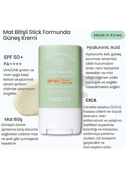 Matte Sun Stick SPF50+ Pa++++ Uva/uvb Mat Bitiş Sağlayan Yüksek Korumalı Stick Formunda Güneş Kremi fiyatları
