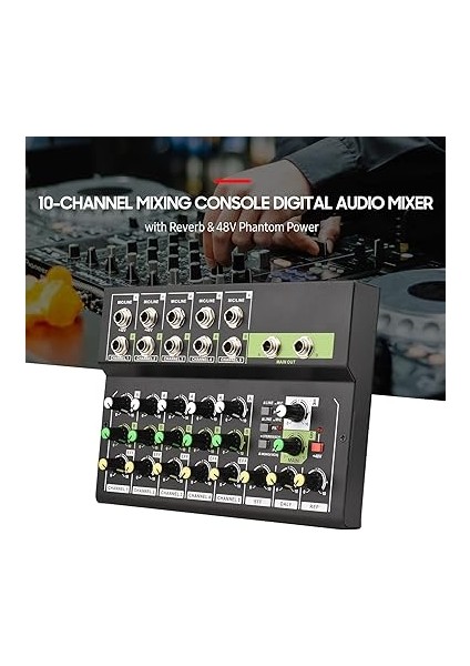 10-Kanal Karıştırma Konsolu Dijital Ses Mikseri Stereo Mic/line Mikser Reverb ve 48V Phantom Power ile Dj Ağı Canlı Yayın Karaoke Kaydı Için fiyatları