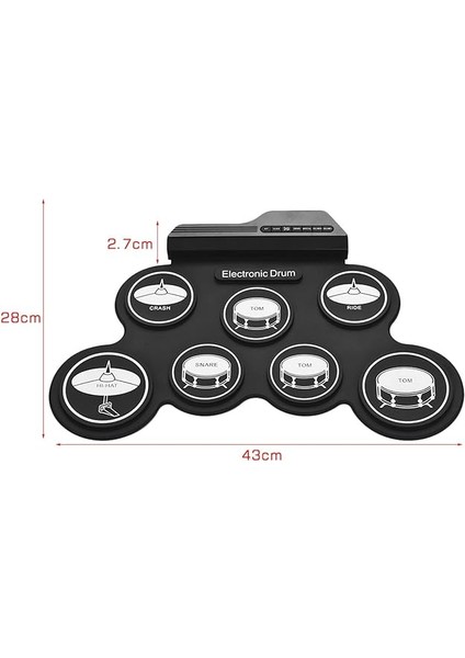 Electronic Drum Set, 7 Pads 5 Tunings 8 Demonstration Songs 3 Rhythms Portable USB Roll Up Drum Practice PAD(43X28X2.7CM) modelleri