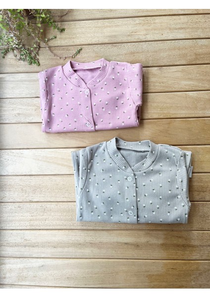 Mammaso Minik Çiçek Desenli Gül Kurusu %100 Pamuk Ribana Dokulu Çıtçıtlı Uzun Kollu Fitilli Bebek Tulum modelleri