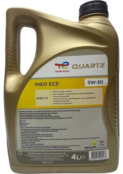 Yağı Total Quartz 5W30 Ineo Ecs Dpf 4 Litre Full Sentetik Dizel Partikül Filtreli Araçlar Için fiyatları