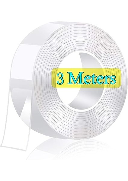 3 Metre Çift Taraflı Bant Ekstra Güçlü Şeffaf Yıkanabilir Ince Nano Bant Çıkarılabilir Iz Yok Kaymaz Yeniden Kullanılabilir Çift Bant, Halı, Mutfak, Araba Veya Ofis Için