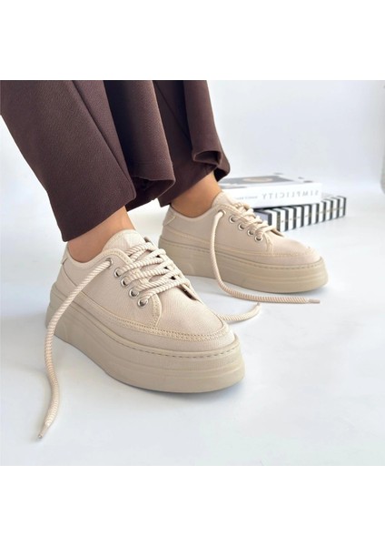 Lvsqvr Carin Bej Keten Bağcıklı Spor Ayakkabı (Numara: 36) fırsatları